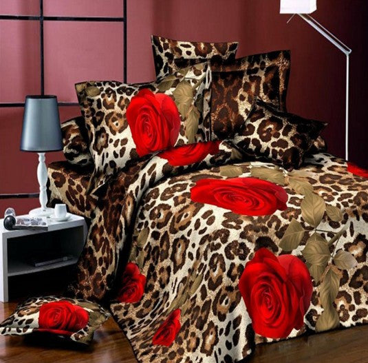 3d Bedding Set Leopard Rose Reactive Printing