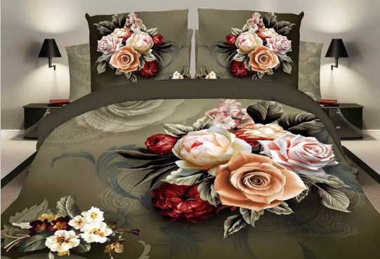 Flowers Bedding Sets 3D Bedclothes Black Duvet