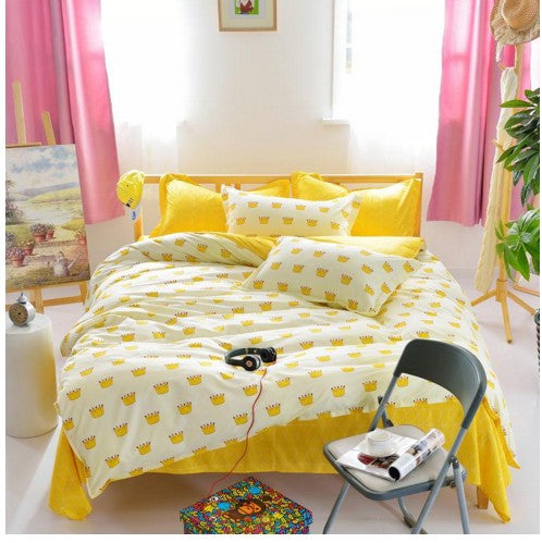 Golden Crown Pattern Bed Cover Cotton Bedding Sets