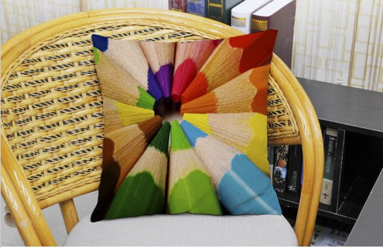 Colorful 3D Pencil Patchwork Cotton Linen Throw Pillow Cushion